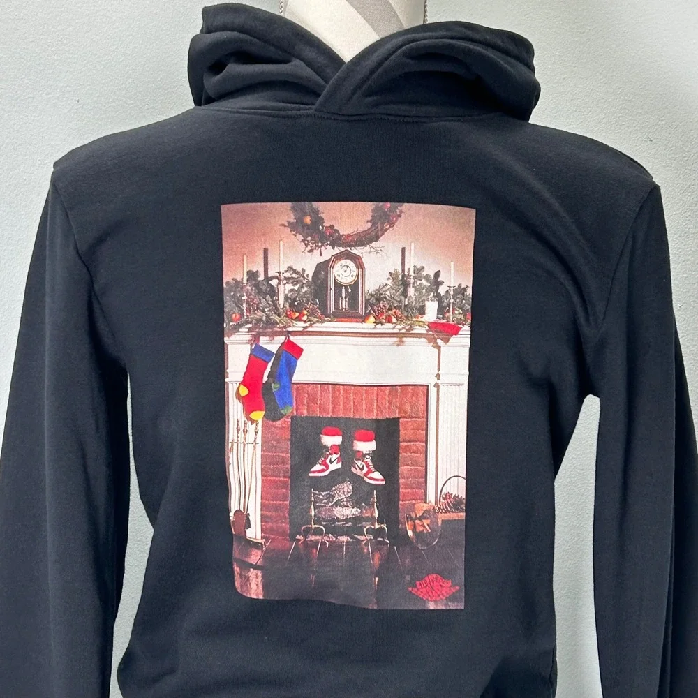 Air Jordan Kids Black‎ Graphic Hoodie Chimney Fireplace Print Size 12 13 Years